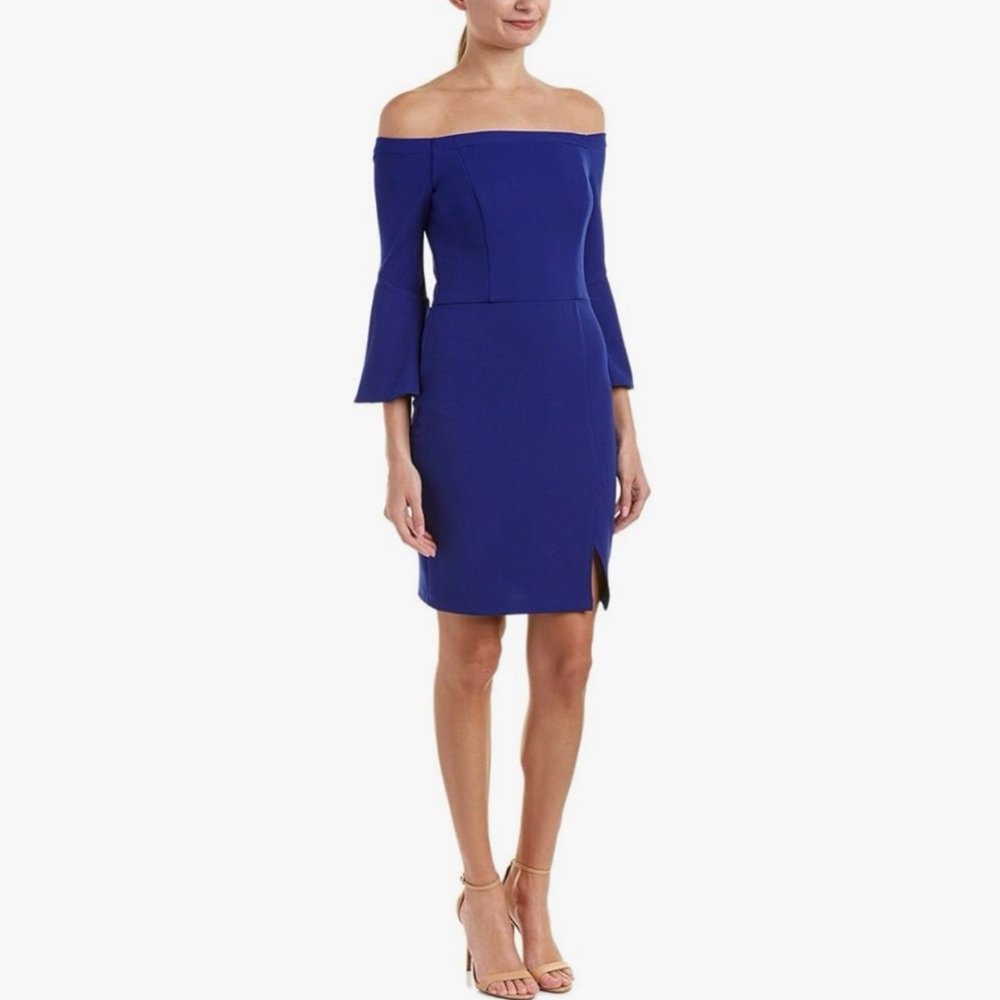 ABS Allen Schwartz‎ Off-Shoulder Indigo Blue Evening  Dress Bell Sleeves XS